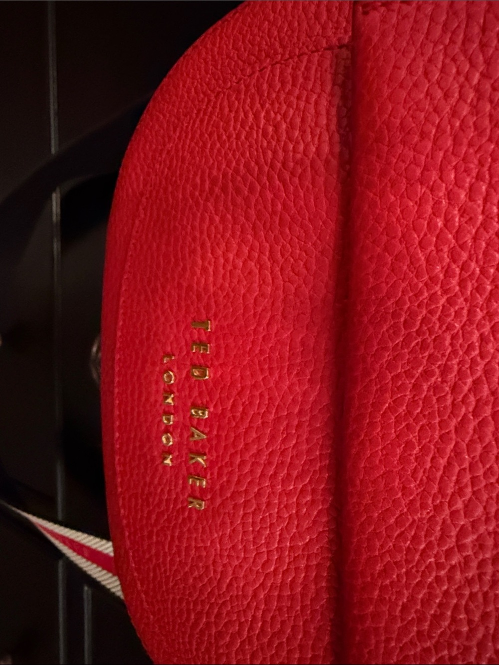 Ted Baker Bright Red Pebbled Leather Crossbody with Striped Strap - Picture 2 of 7